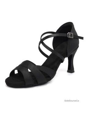 Women's Satin Latin Dance Shoes Open Toe Suede Sole 3in Heel